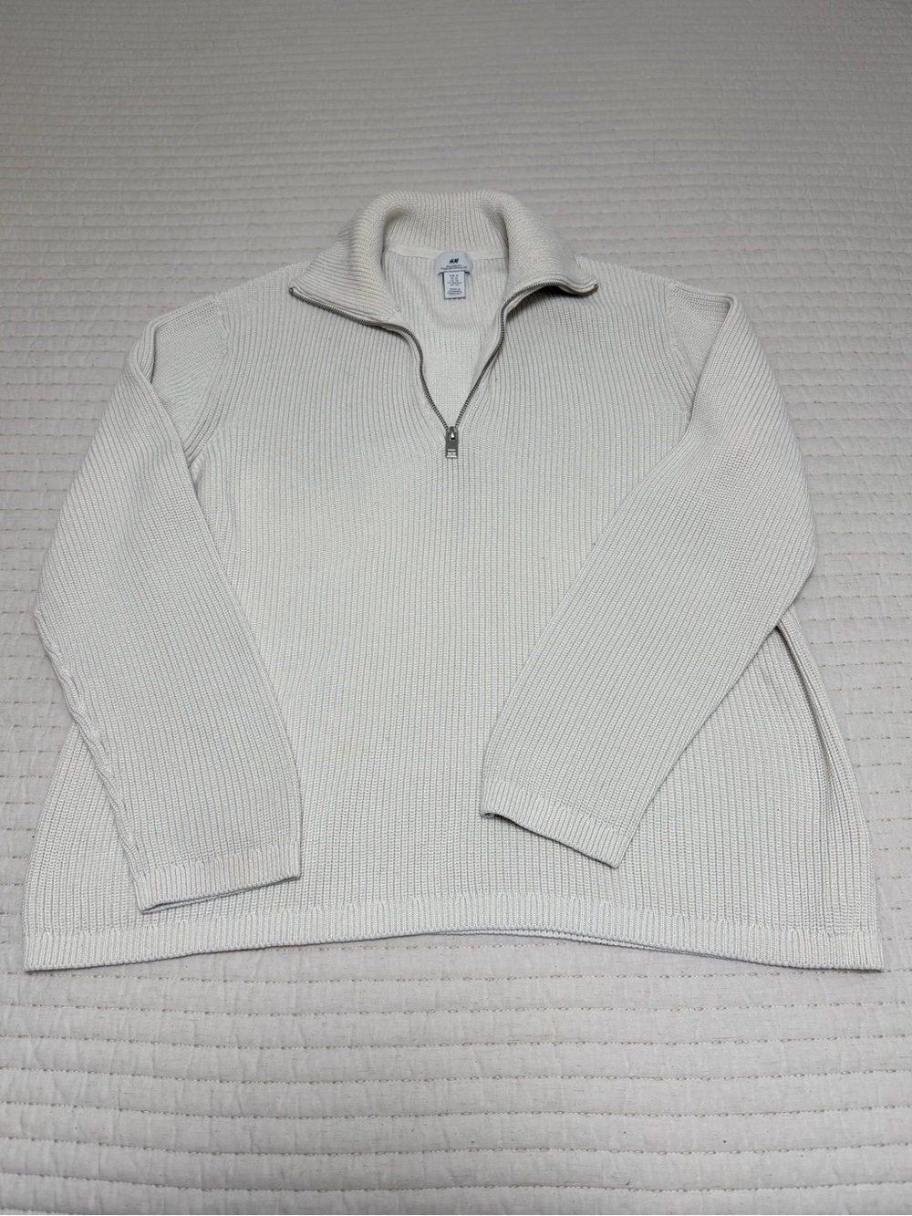 H&M Men's White Ribbed Half-Zip Sweater